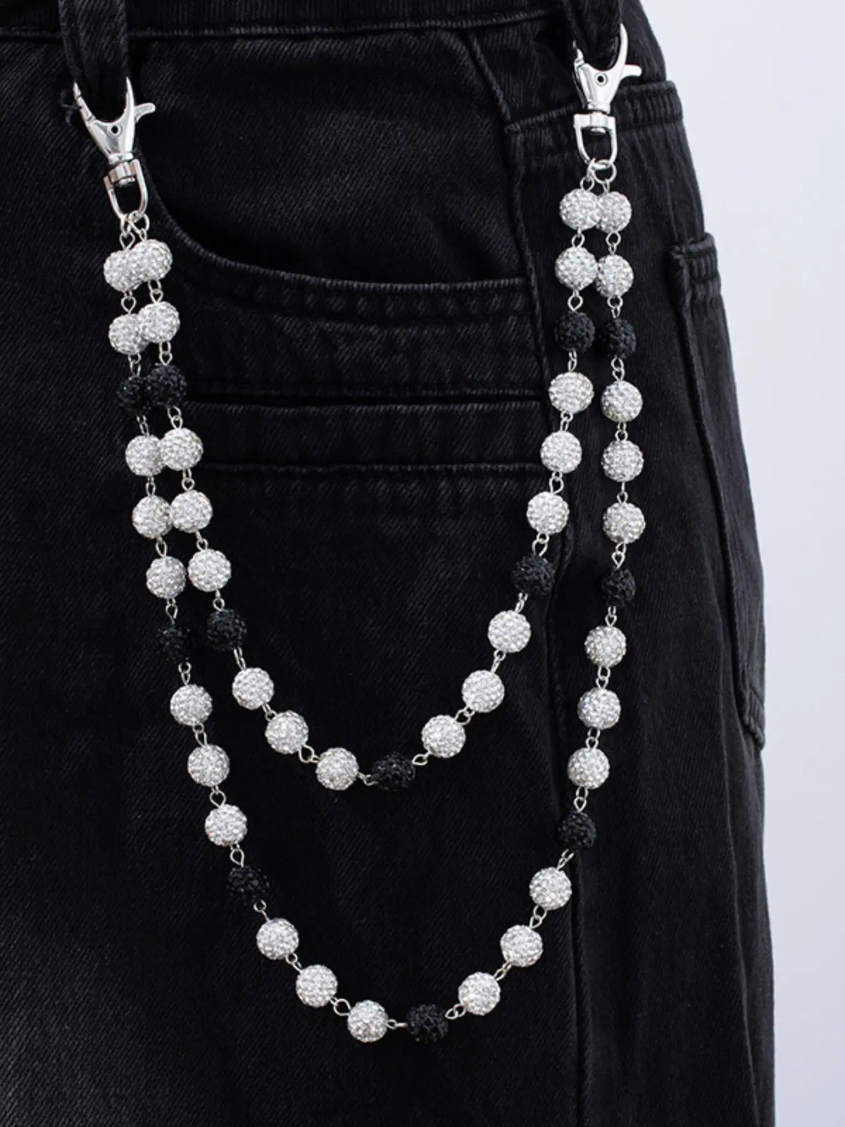Hip Hop Wallet Chain for Men Jeans Pocket Belt Layered Bling Chain Disco Rhinestone Beads Baseball Drip Punk Jewelry Gifts Goth Accessories for Men Chains for Pants Chain Accessory