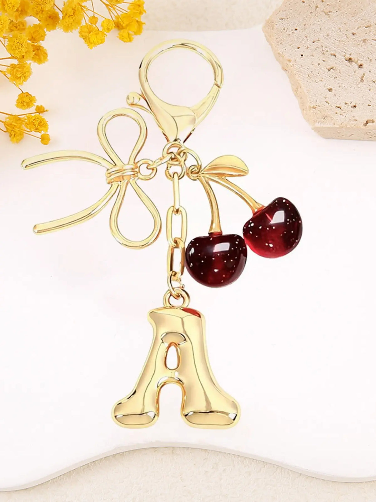 Women's Cherry Bow Letter Pendant Keychain, Cherry Design, Bow Accent, Casual Style Wallet, Handbag and Backpack Accessory, Keychain for Bags, Car Keychain for Students, Cherry Bow Keychains