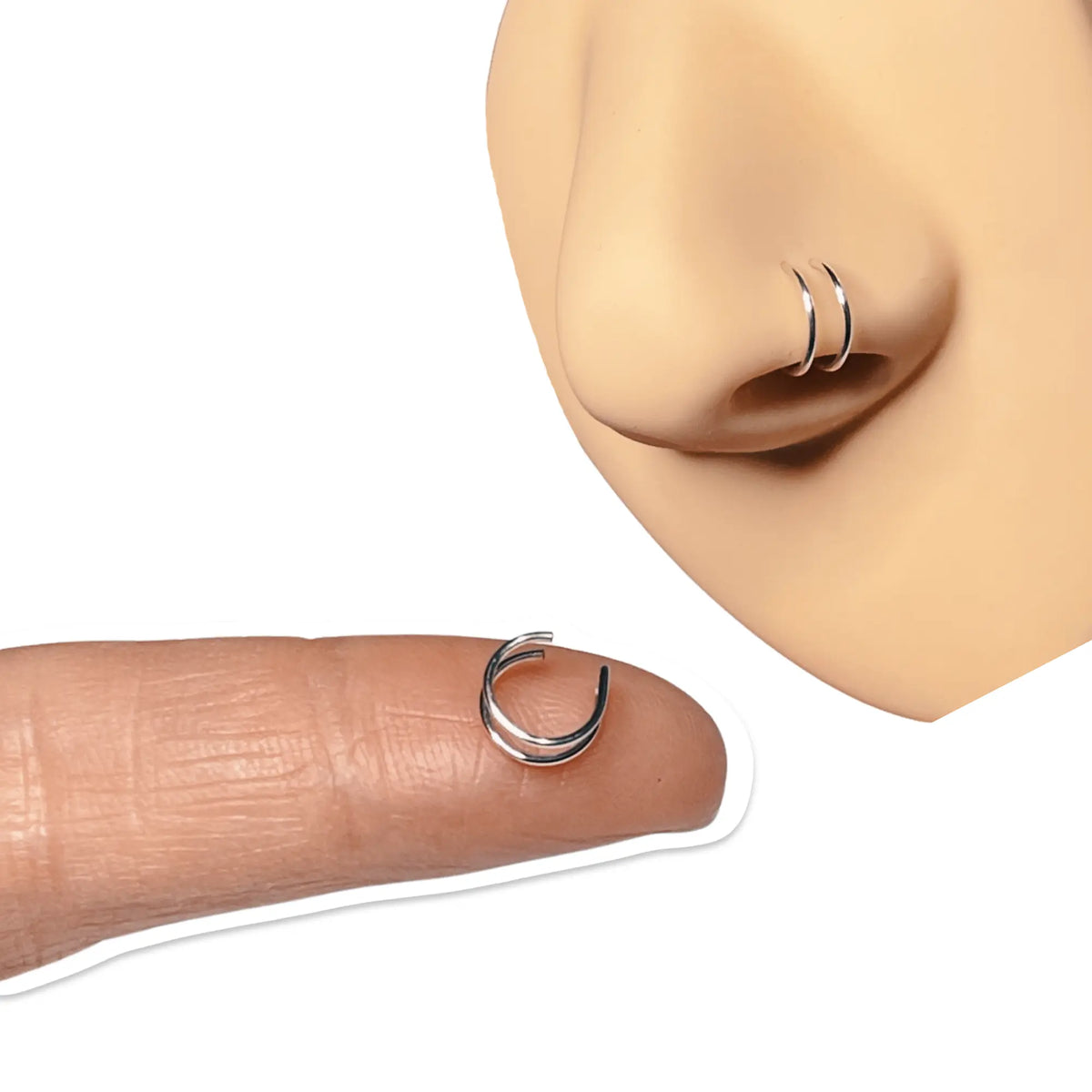 Faux Double Ring Unisex Handmade Piercing Hoop, Adjustable for Nose Septum Conch Earlobe Areas