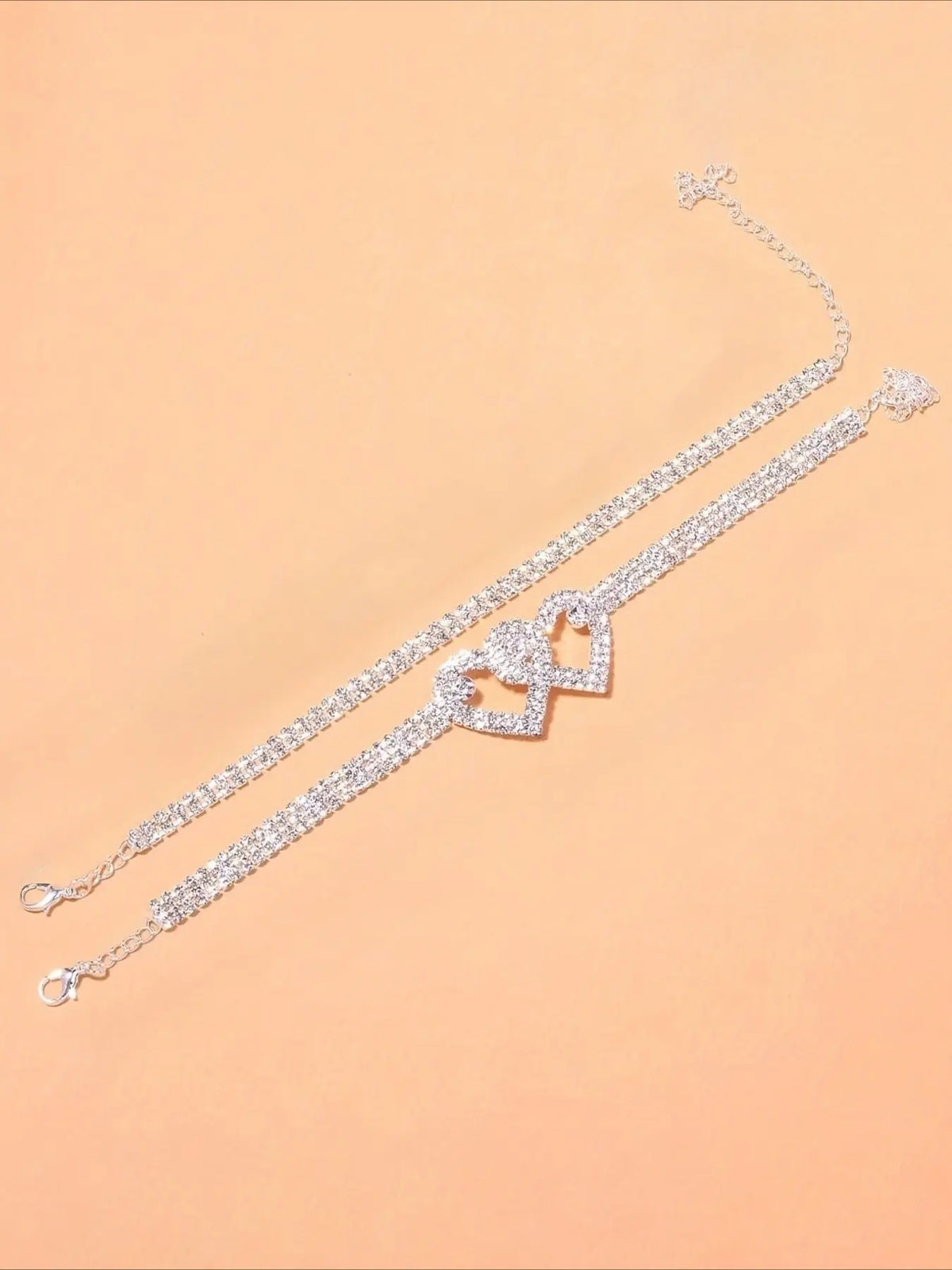 Elegant Rhinestone Heart Dainty Layered Anklet Set, Sparkling Water Diamond Design, Perfect for Women's Evening Parties & Casual Wear, Fashion Jewelry Accessory, Wearable Jewelry, Trendy Jewelry, Fashionable Accessories