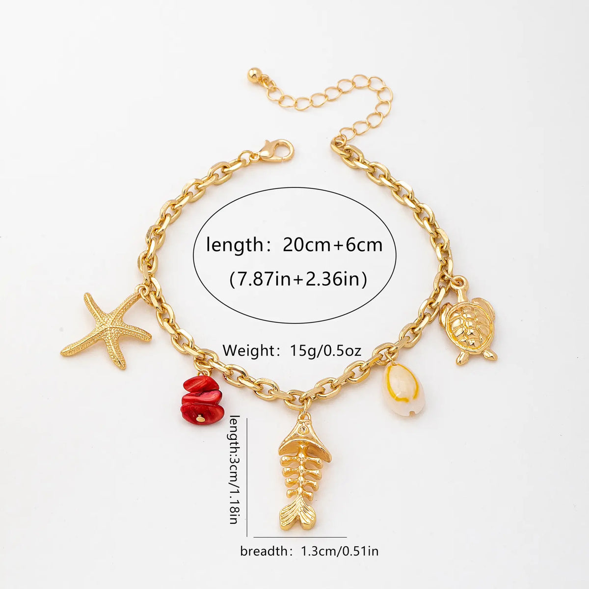 Nautical Alloy Chain Anklets - Simple Female Casual Costume Jewelry with Fishbone, Starfish, Shell Charms, Niche Design for Vacation Style (No Excessive Ornate Details)