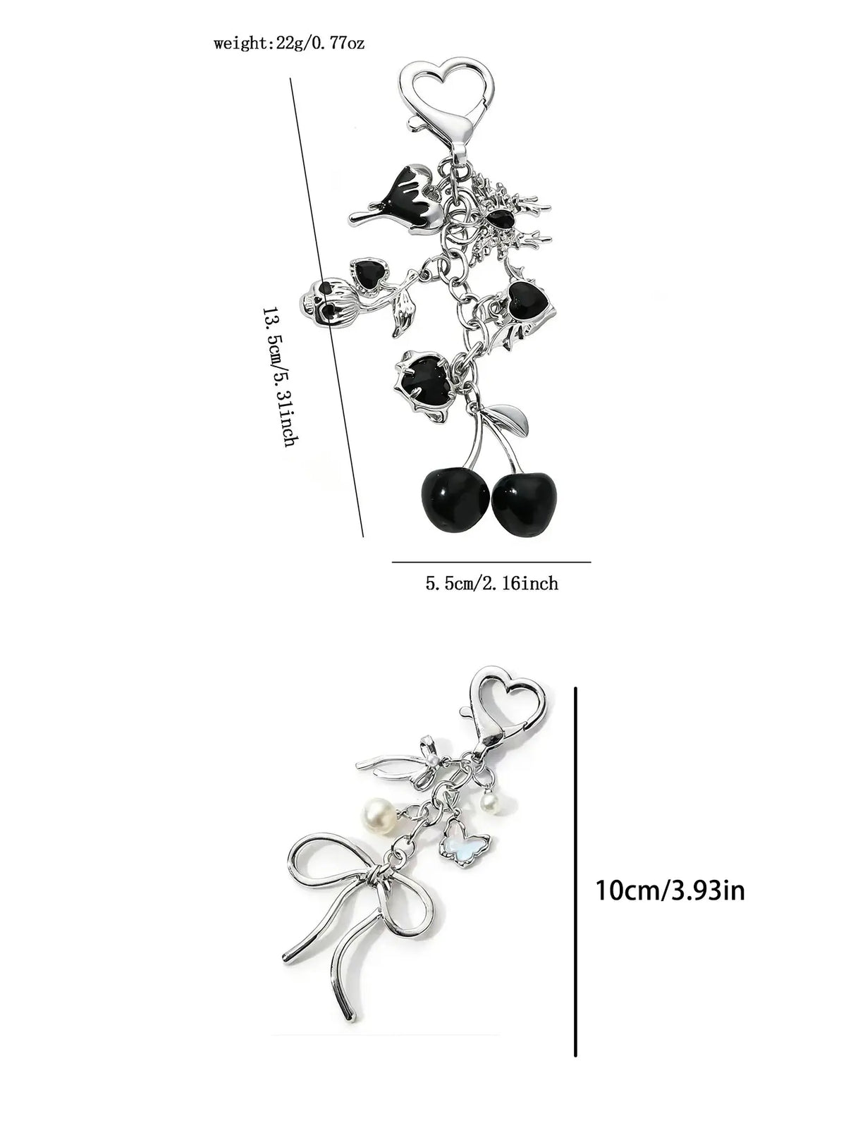 Retro punk style practical texture cherry bag hanging, cherry shape+heart-shaped wing decoration, chain design, heart-shaped buckle, can be used as bag hanging and keychain, exquisite and fashionable, Bag Charm Keychain, Bag Pendant, Bag Accessory