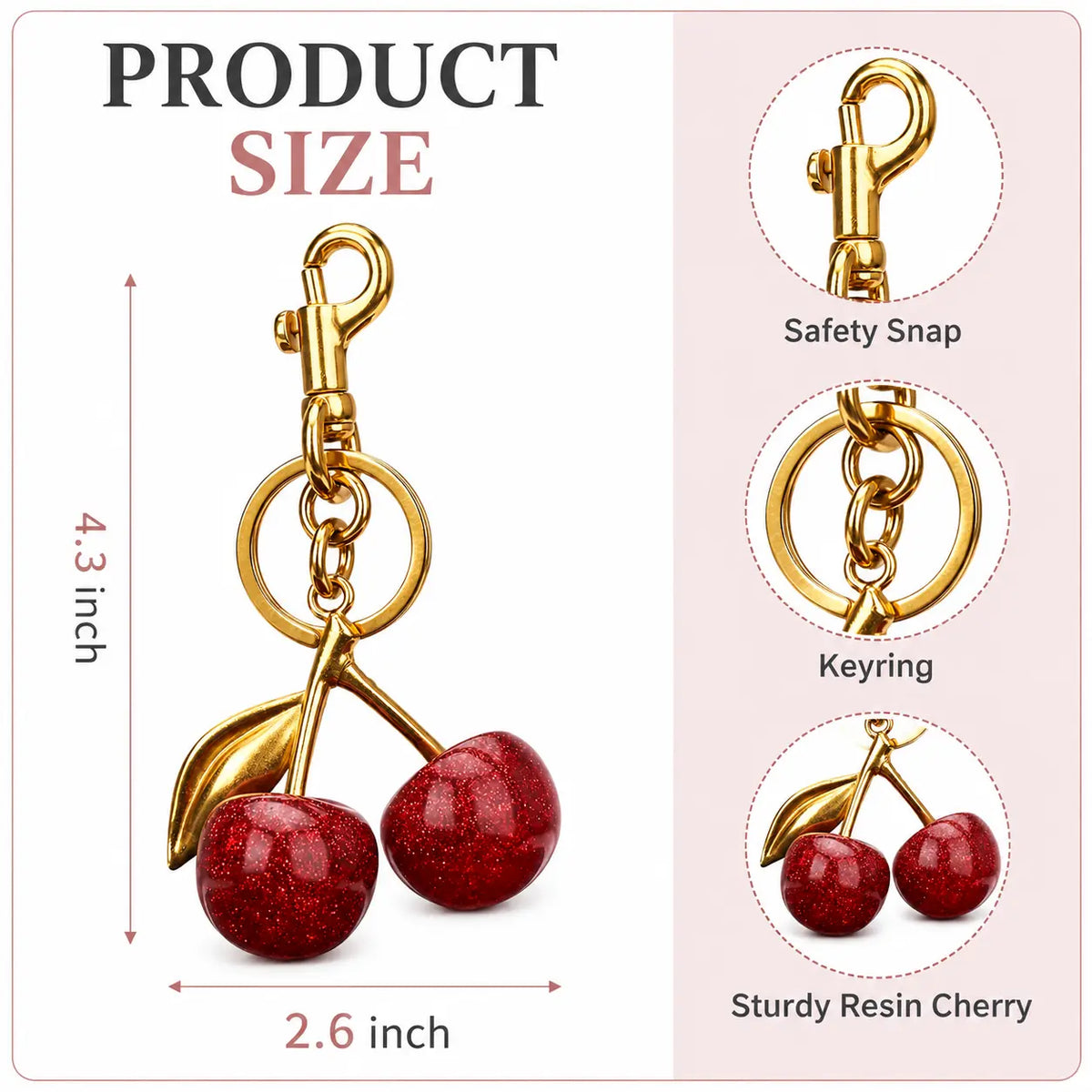 Graceful Enclave Cherry Keychain Bag Charm Cute-Elegant Leather Keyring for Women Adorable Accessory for Purses Handbags Car Keys Ideal Romantic Gift for Anniversary Wedding