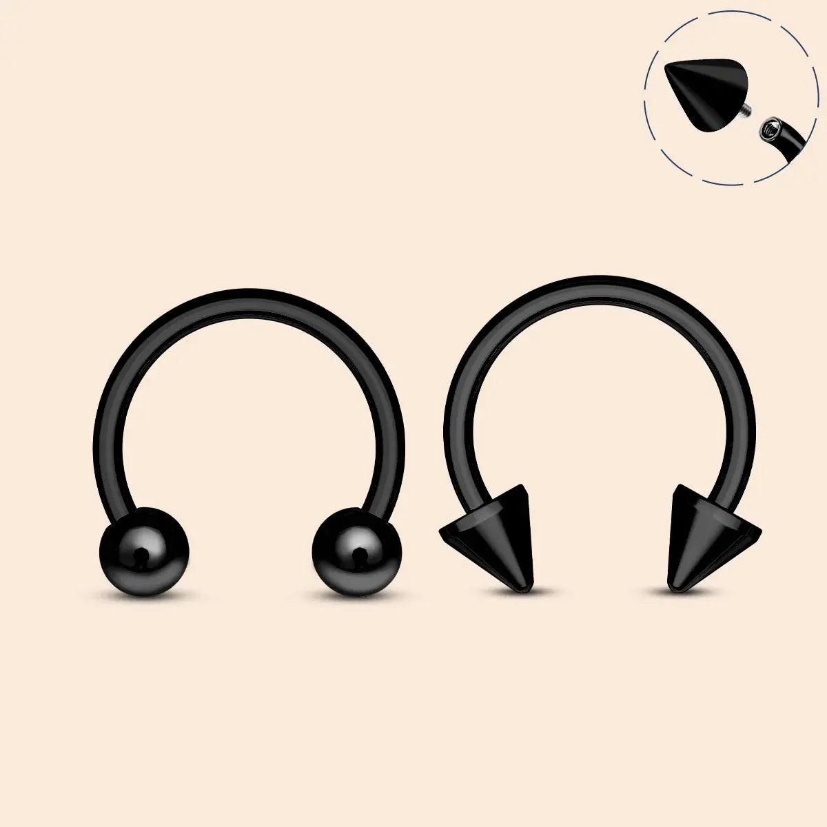 OUFER Body Jewelry 2Pcs 16G Body-Safe Titanium Internally Threaded Horseshoe Septum Clicer Rings - Geometric Spike, 3mm Ball Ends, for Nostril Nose Piercings, Septum Jewelry, Body-Safe Piercing Jewelry