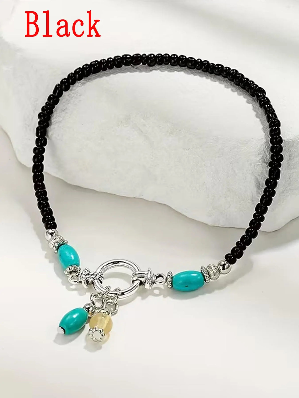 1pc Retro Imitation Turquoise Blue Pendant Anklet, Fashionable Bohemian Single-layer Beaded Anklet, Suitable for Vacation Beach Style, Travel Fashion Items, Fashionable Accessory, Gifts for Ladies, Boho Anklet, Jewelry, Jewellery