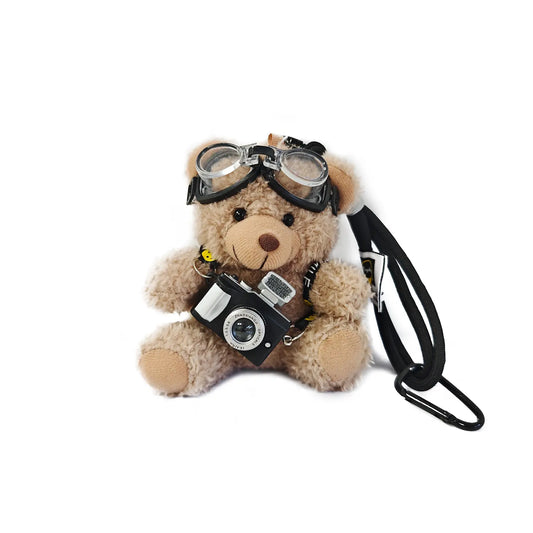 Unisex Cute Bear Plush Bag Pendant Keychain - Bag Charm with Flash Camera & Glass, Whimsical Functional Accessory for Handbags, Luggage to Express Style