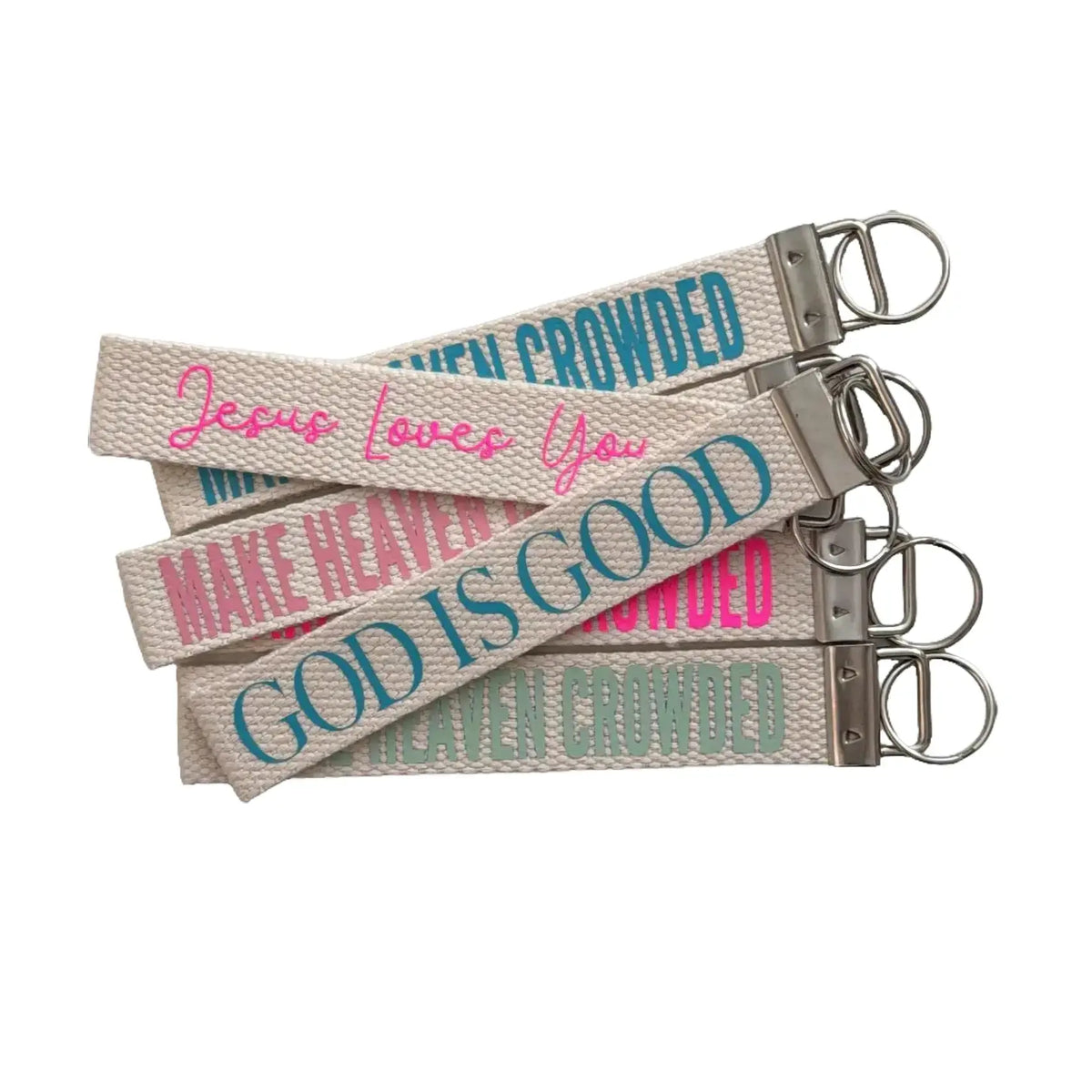 Christian Trendy Vinyl Keychain Wristlet - Ivory Band, Bible Verse Design, "Make Heaven Crowded" Message, Fashion Key Holder for Costume Jewelry Accessories