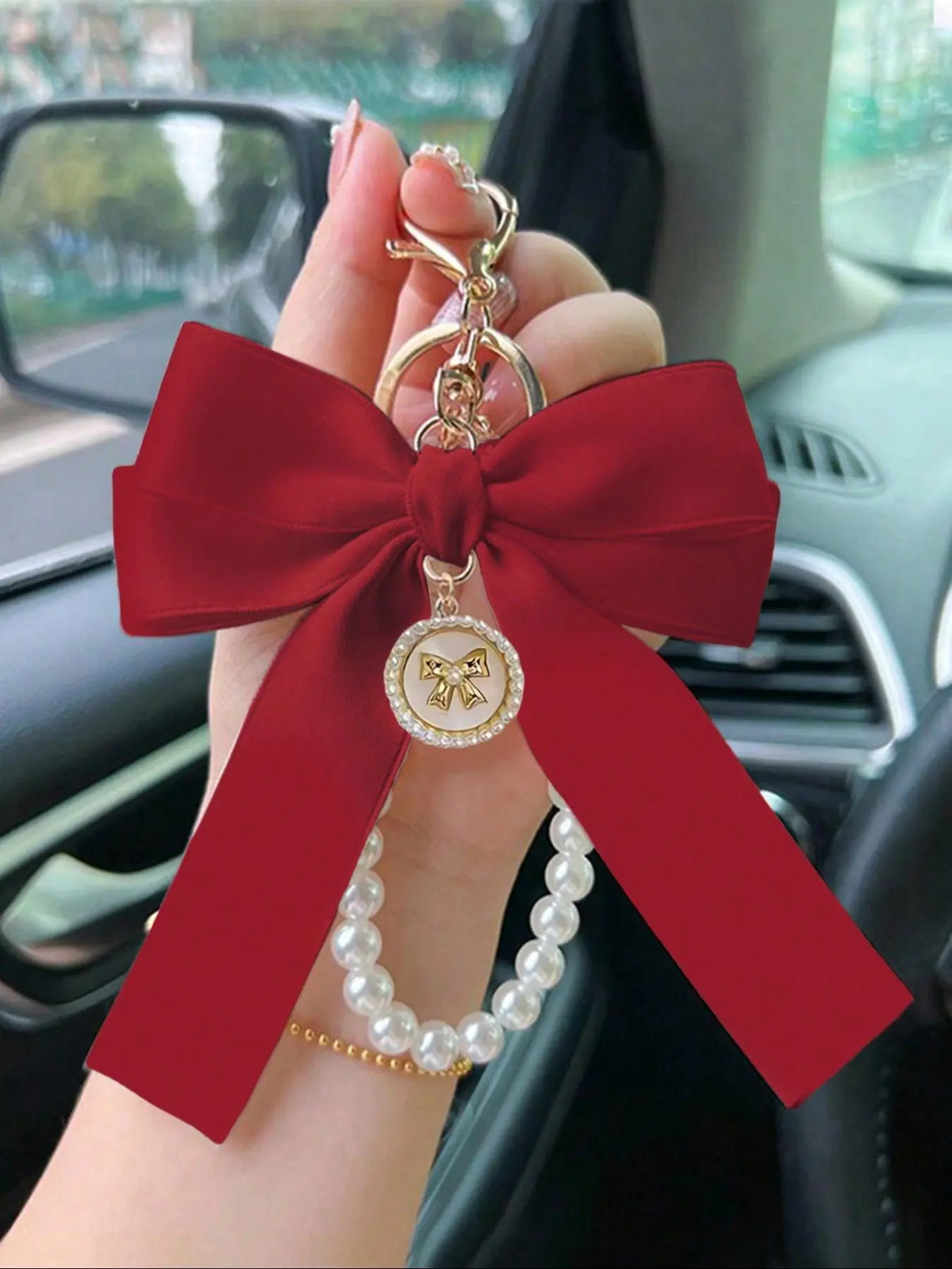 Cute Bow Design Bag Keychain, Faux Pearl Bracelet Keychain, Bag Pendant Keychain, Fashionable Bag Charm for Women & Girls, Cute Keychains