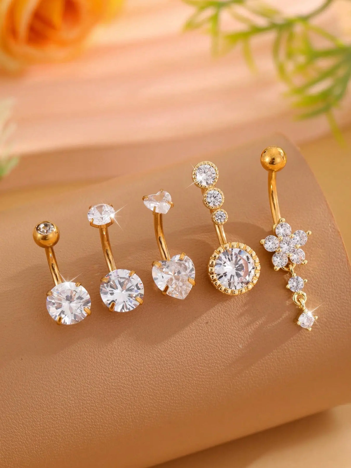 Women's Stainless Steel Belly Button Ring, Elegant Flower & Heart Design, 14g Navel Jewelry, Body Piercing Jewelry, 10mm Barbell Length, Daily Wear Accessory, Body Jewellery