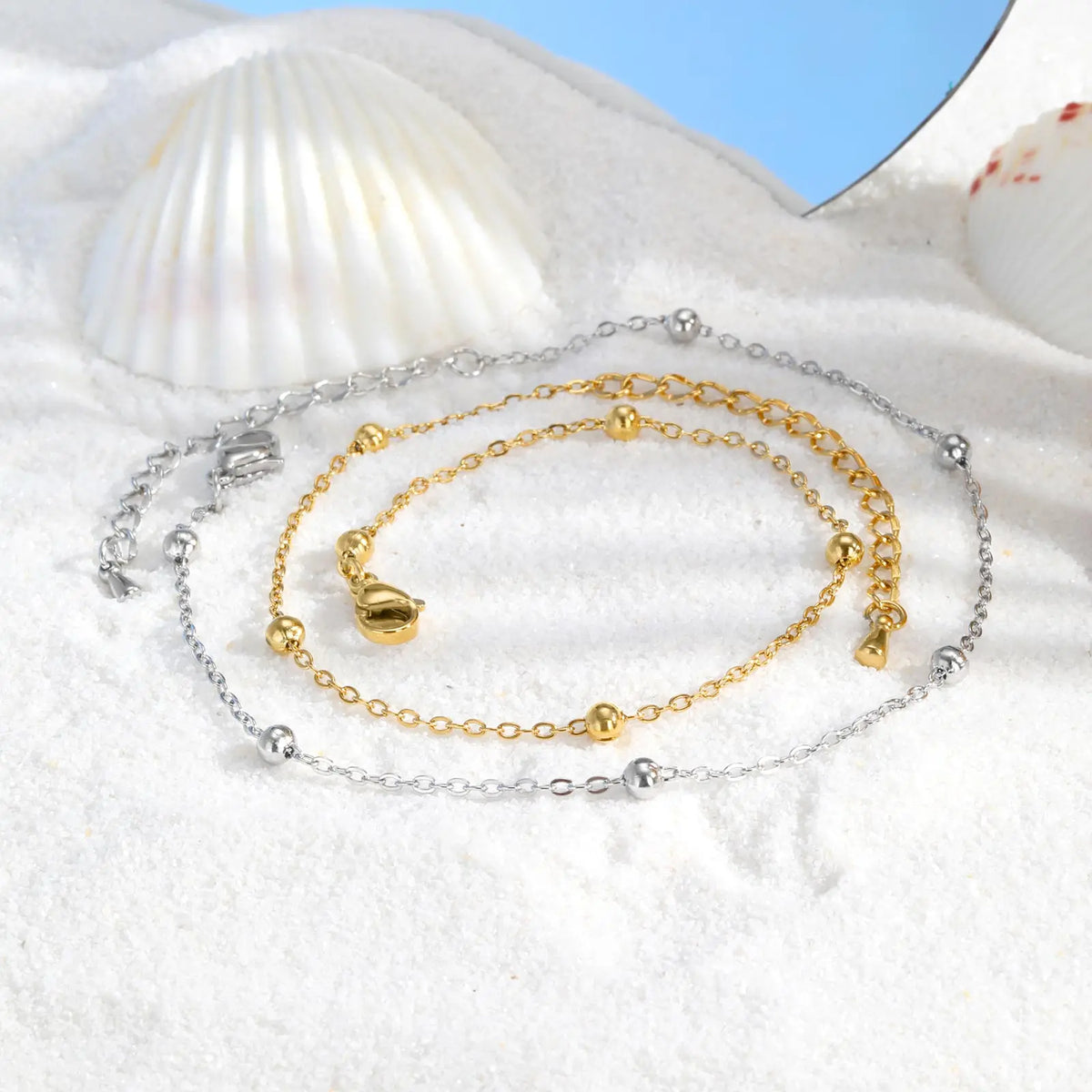 Women's Boho Ball Beads Ankle Chain Bracelet - Gold-Plated Stainless Steel, Waterproof Summer Beach Foot Jewelry, Christmas Birthday Prom Gift for Grandma, Mother Accessory