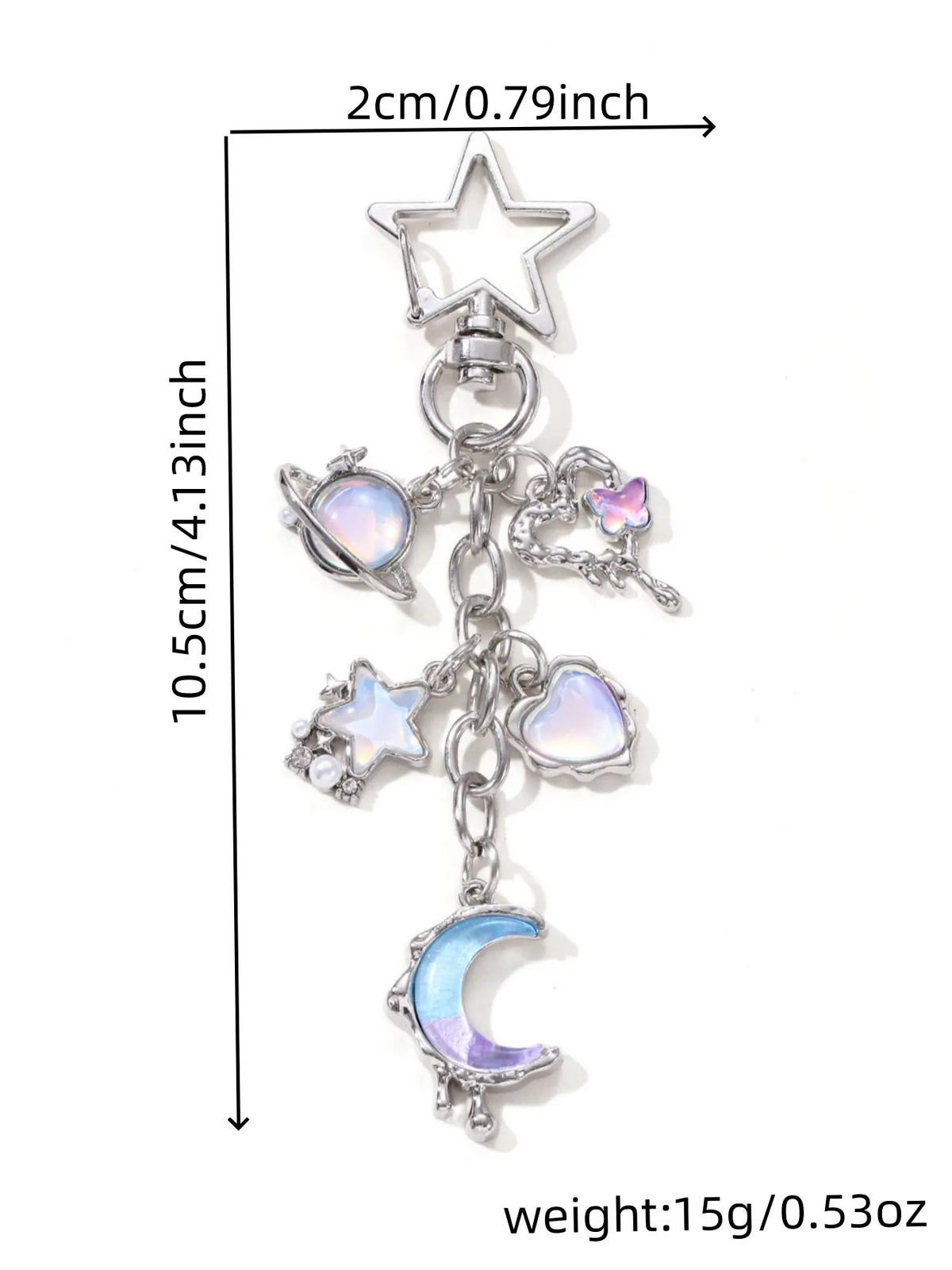 Star Cross Heart Wings Moon Stone Keychain, Fashionable Alloy Keychain, Fashion Classic Baroque Y2K Style Car Bag Pendant Gift, Memorial Present for Friends Family, Stylish Keychain